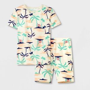 Cat & Jack Tropical Print Kids Pajama Set - Cream, Green, Orange